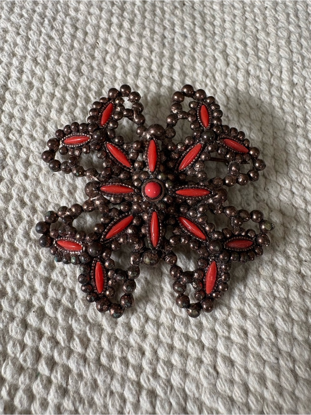 Vintage VTG Brooch Pin Coral Maltese Cross Southwestern Nautical Bohemian